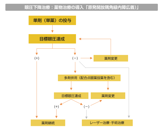 眼圧下降治療：薬物治療の導入「原発開放隅角緑内障広義）」