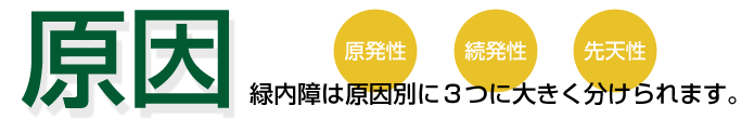 原発性、続発性、先天性、緑内障は原因別に3つに大きく分けられます。